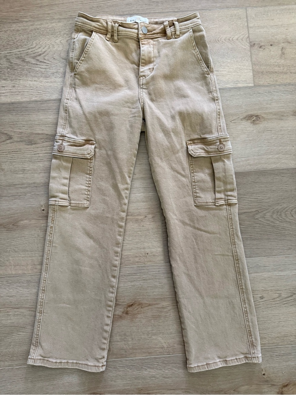 RISEN High Rise Wide Leg Cargo Jeans Size 26 Mushroom Utility Denim